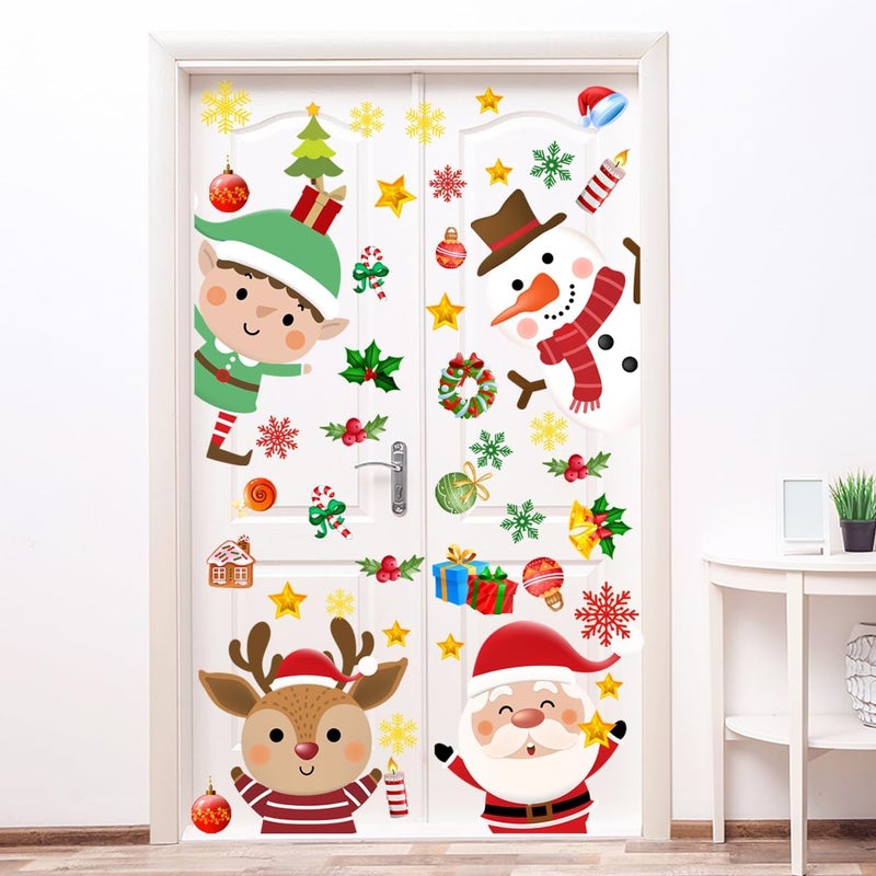 Demonwer 34.37 x 30.62 Inch Large Christmas Door Stickers Decor Removable Elk Santa Claus Reindeer Snowman Cute Penguin Bear Snowflake Decal for Window Door Refrigerator Home Bedroom Festival Party Decorations - Image 2